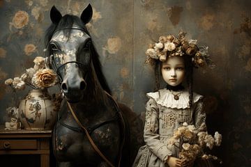 Stilleben mit Porzellanpuppe und ihrem Pferd von Ton Kuijpers