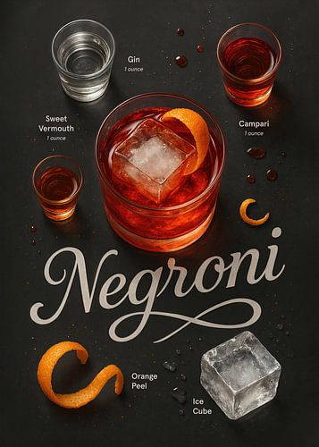 Negroni Poster - Bitter-süßer italienischer Aperitif Cocktail