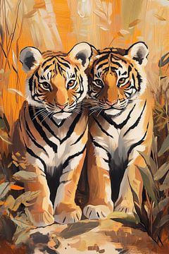Tigres dans le jardin sur Peintures accrocheuses