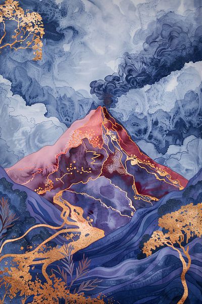 Représentation artistique d'une éruption volcanique par Art & Soul Creations