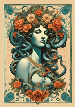 Medusa mit Schlangen und Blumen