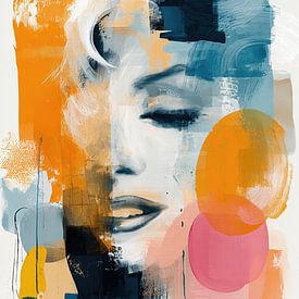 Abstraktes Portrait - Orange und Blau Ausdrucksstarke Malerei von Joriali Abstrakte Kunst