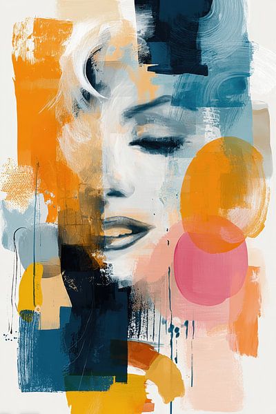 Abstraktes Portrait - Orange und Blau Ausdrucksstarke Malerei von Joriali Abstrakte Kunst