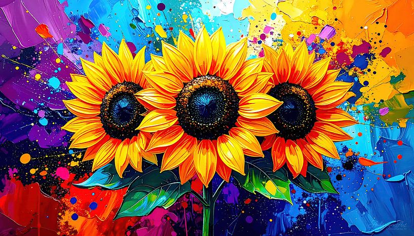 Sunflowers as a modern still life - full of movement, floral power and an explosion of colour by AidasignArt
