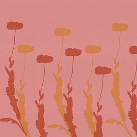 Moderne botanische minimalistische Kunst. Blumen in Ocker und Terrakotta auf Rosa von Abstrakte minimalistische Kunst