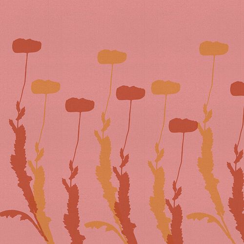 Modern botanical minimalist art. Flowers in ochre and terracotta on pink