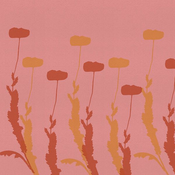 Modern botanical minimalist art. Flowers in ochre and terracotta on pink by Abstract Minimalist Art
