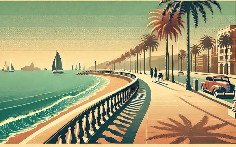 Affiche vintage de la promenade côtière par Chromatic Fusion Studio