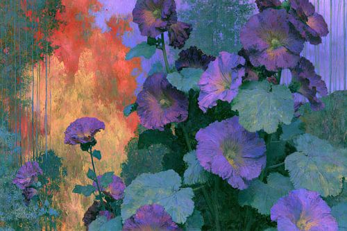 Hollyhocks in Chromatic Fire