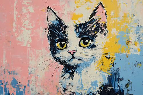 Abstract kleurrijk kattenportret schilderij