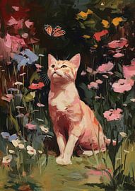Pink Cat Poster Garden Oil Painting by Niklas Maximilian