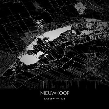 Schwarz-weiße Karte von Nieuwkoop, Südholland. von Rezona