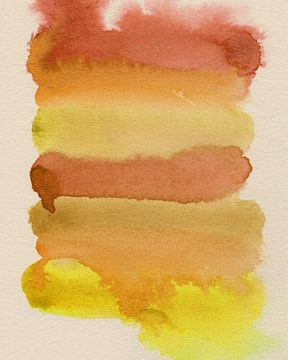 Abstracte kleurrijke aquarel in bruin, beige, terra, geel van Dina Dankers