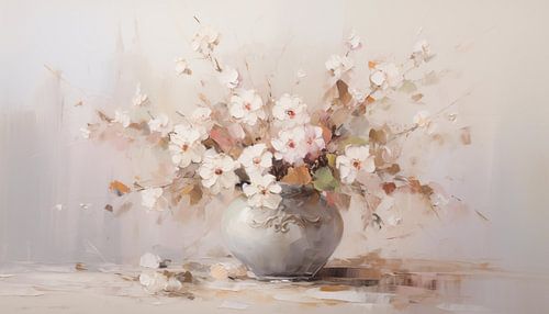 Vaas met bloemen olieverf panorama