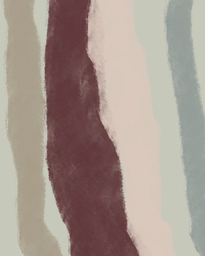 Retro 70s geïnspireerd schilderij met penseelstrepen in mint, roze warm rood, beige