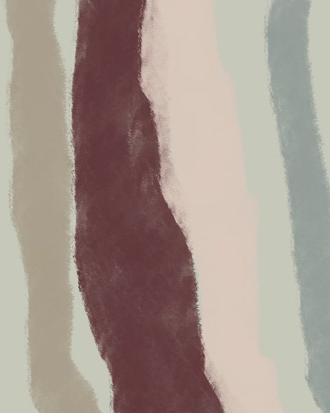 Retro 70s inspired painting with brush strokes stripes in mint, pink warm red, beige by Dina Dankers