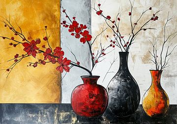 Stilleven Aardetinten | Emergent Crimson Whispers van Kunst Kriebels