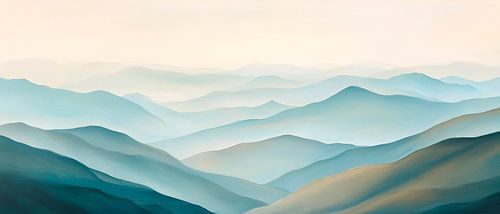 Sanfte Hügel im Morgennebel von Poster Art Shop