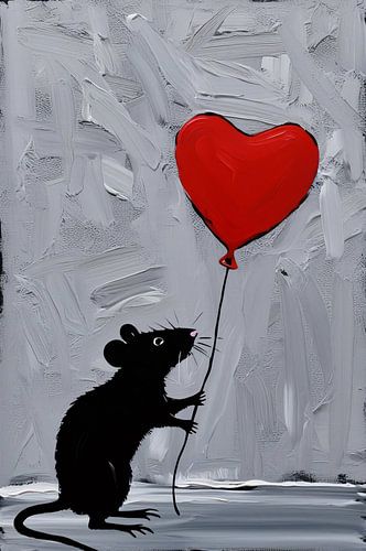 Rat met rode hartballon