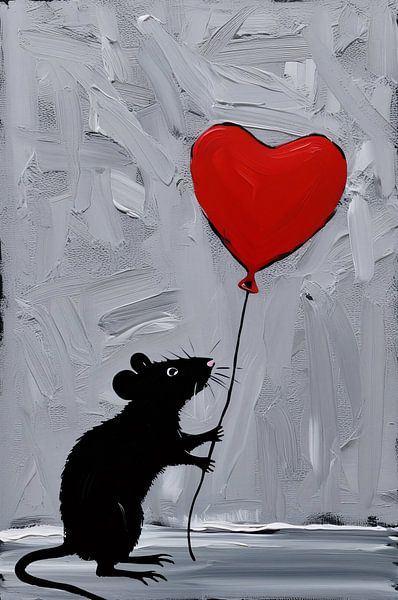 Rat with red heart balloon by Imperial Art House