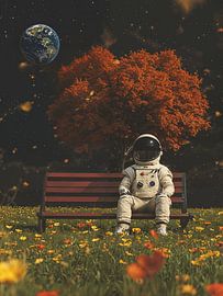 Einsamer Astronaut im Blumenfeld von IamHome Studio