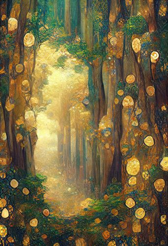 The fairytale forest in the style of Gustav Klimt