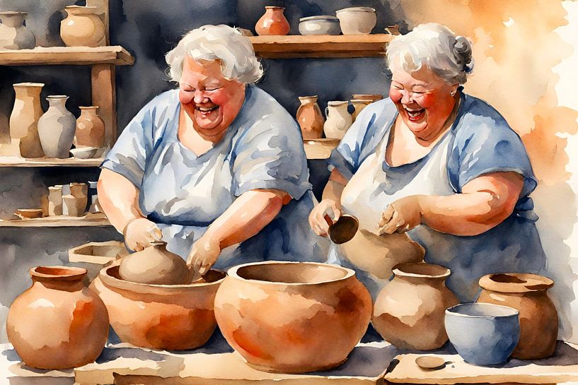 2 gesellige Damen lachen beim Töpfern von De gezellige Dames
