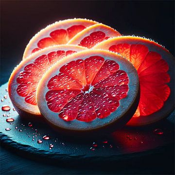Grapefruit met druppels fantasie van Eric Nagel