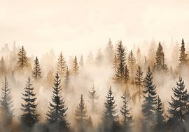 Watercolour pine forest by NJ Midnight Studio