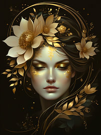 Woman with golden flowers by Hilde Remerie Photography and digital art
