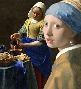 Collage het melkmeisje en het meisje met de parel, Johannes Vermeer