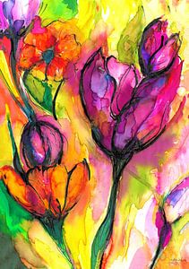 Frühlingszeit, Tulpenzeit in Holland!  (Aquarell handgemalt ) )