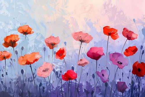 Kleurrijk bloemenveld tegen lichte achtergrond