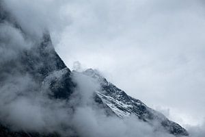 Close-up of snow-capped mountain peaks