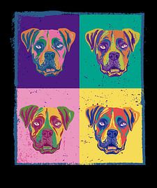 Quatre chiens bulldogs peints de couleurs différentes