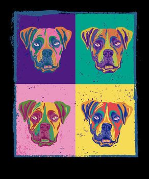 Vier verschieden bunte gemalte Bulldoggen Hunde