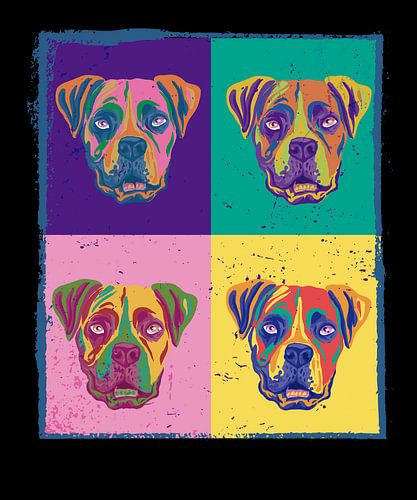 Vier verschillend gekleurde geverfde bulldoggen