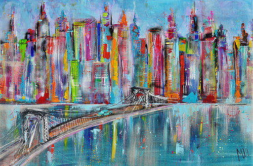 Skyline licht blauw met brug stadsgezicht
