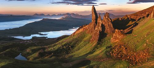 Scotland Old Man of Storr Panorama in the dawn