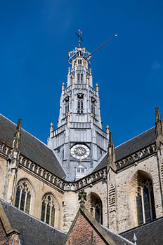 Haarlem Netherlands Grote Kerk or St.-Bavokerk under blue skies