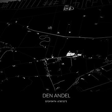 Black-and-white map of Den Andel, Groningen. by Rezona