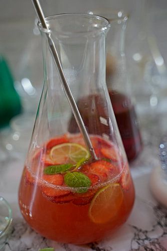 Strawberry Lemon Mint Sparkling Wine Punch in een fles
