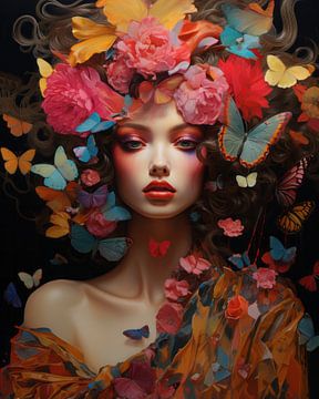 Porträt in Neonfarben: "Schmetterlingsmädchen" von Studio Allee