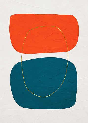 Minimalistische abstracte kunst met organische vormen in warme, kleurrijke tinten.