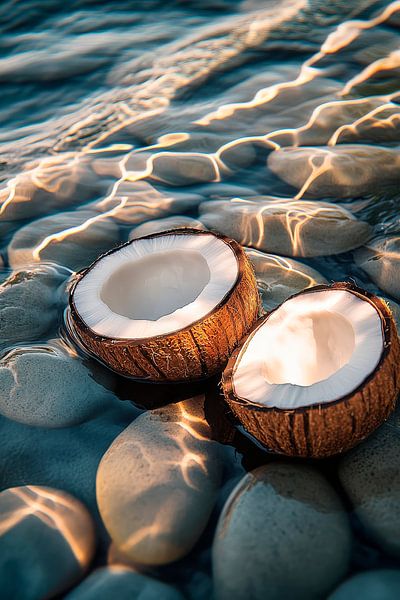 Coconuts in the water on stones by Poster Art Shop