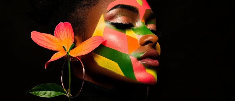 Colourful face painting with blossom by Poster Art Shop