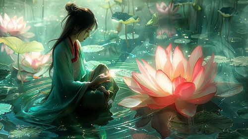 vrouw met lotusbloem meditatie