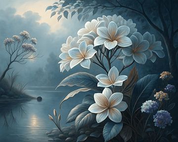 Serene Bloom by the Misty Lake by Artistic