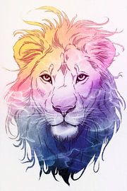Colourful lion portrait with water gradient by Art & Soul Creations