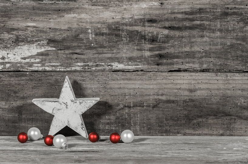 Christmas time holiday season background with wooden star and balls decoration by Alex Winter